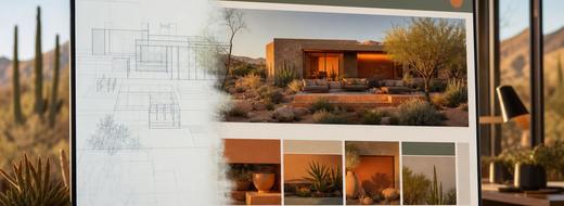 Architect style blueprint turning into a finished website layout on a large studio screen